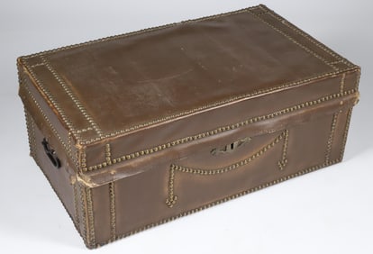 Leather Wrapped Trunk with Brass Nail Head Trim, 19th Century