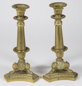 Pair of Classical Empire Bronze Candlesticks, circa 1840