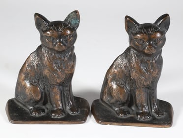 Vintage Cast Iron Seated Cat Bookends, circa 1920