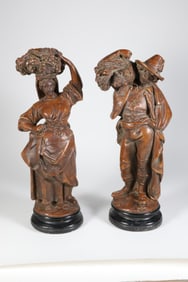 Pair of Vintage French Terracotta Grape Picker Figures