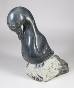 R. Holch Contemporary Carved and Polished Stone Duck Sculpture