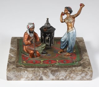 Cold-Painted Bronze Seated Bedouin and Dancer Group, early 20th Century