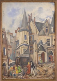 Francis AE Spitzer Oil on Canvas "Village Street Scene"