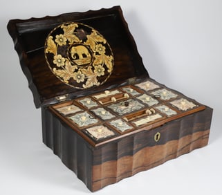 Indian Tropical Wood Sewing Box with Undulating Sides