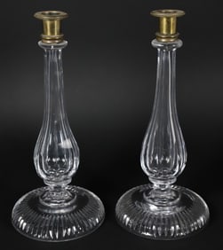 Pair of Empire Cut Crystal Candlesticks, 19th Century