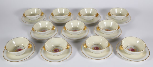 Set of 11 Limoges Bouillon Cups and Saucers