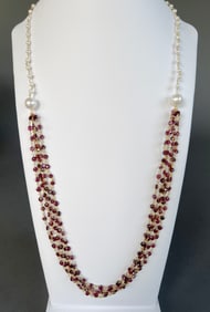 Five-Strand Faceted Garnet and White Freshwater Pearl Necklace