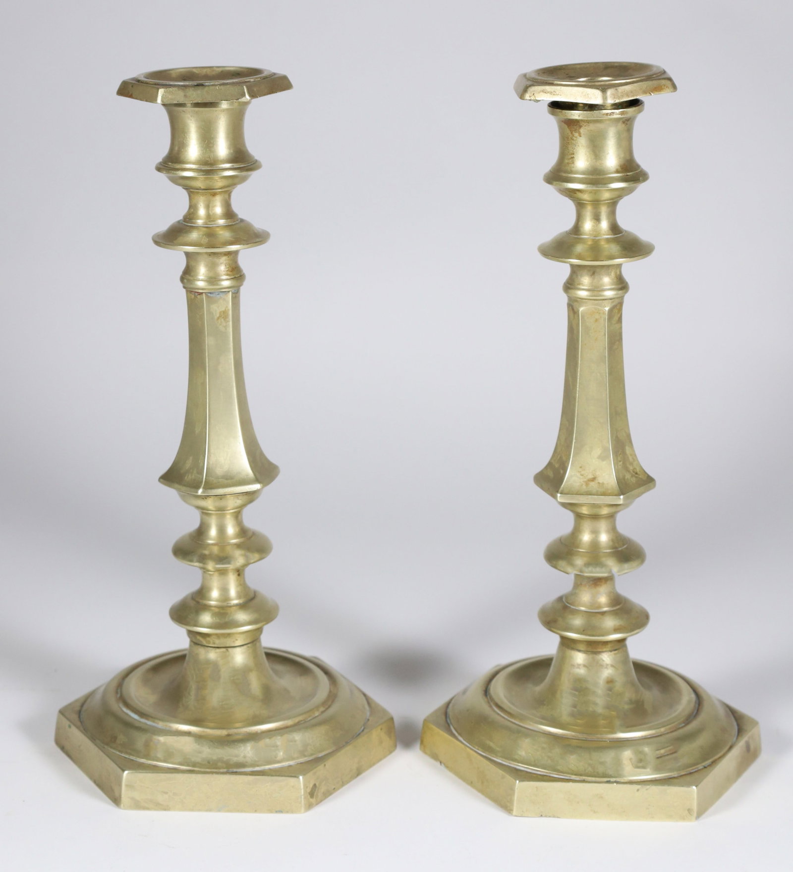 Pair of Antique Russian Multi-turned Brass Candlesticks, 19th Century (1 of 5)