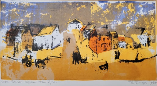 Elizabeth “Betty” Yates Ensign Mid Century Modern Polychrome Block Print “Main Street