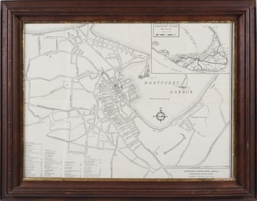 Nantucket Information Bureau Framed Map of Nantucket Island and Downtown Streets