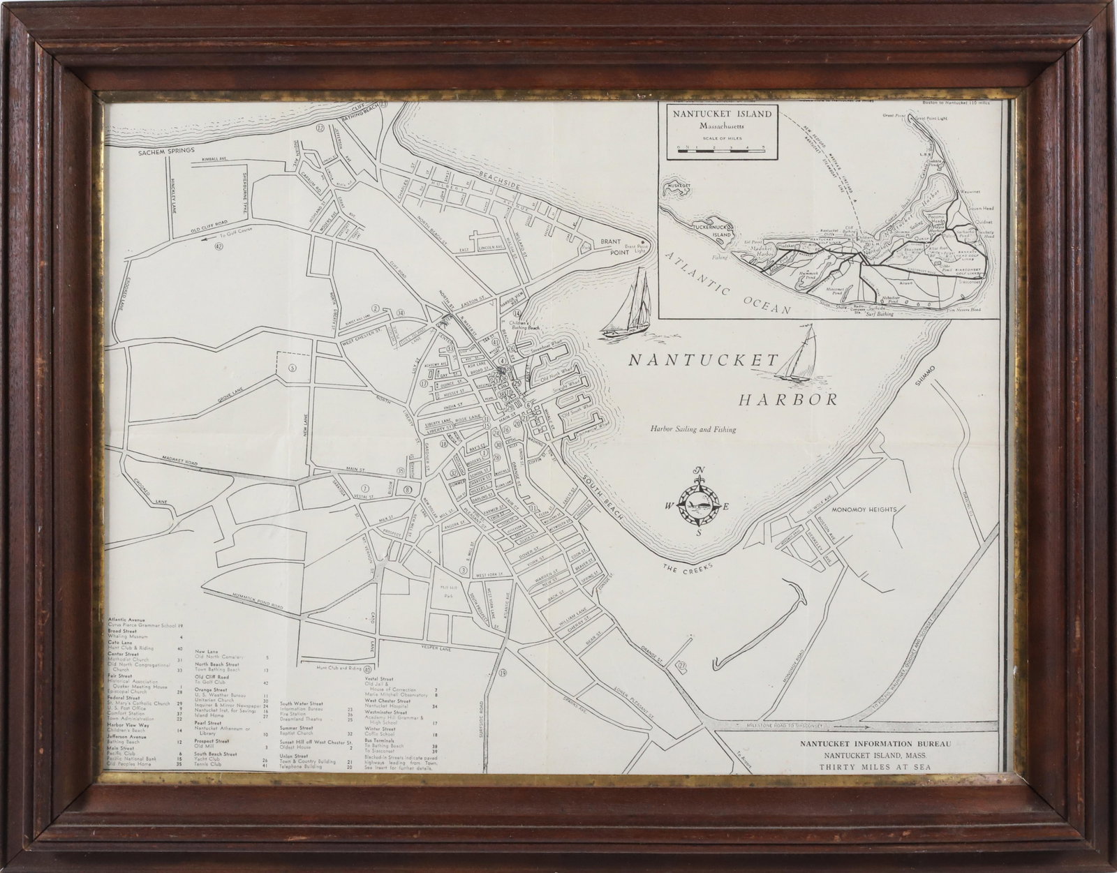 Nantucket Information Bureau Framed Map of Nantucket Island and Downtown Streets (1 of 4)