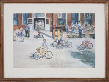 Vintage Print "Bicycling on Main Street, Nantucket"