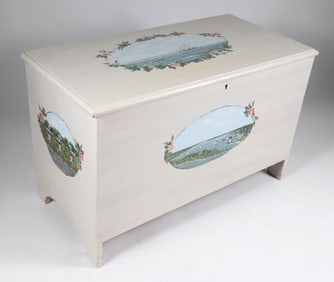 Nantucket Theme Painted Blanket Chest, 19th Century, with Later Paint Decorations