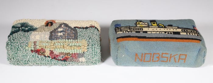 Needlepoint "Steamship Nobska" Wrapped Brick, Accompanied by "Homestead"