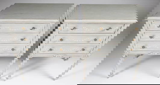 Pair of Contemporary Gustavian Style Decorated Three Drawer Night Stands (1 of 5)