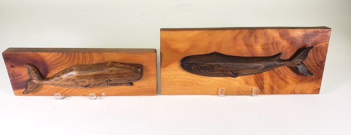 Two Roger N Andrews Carved Whale Plaques, 20th century