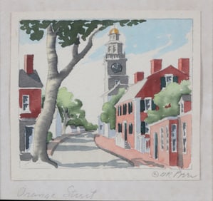 Doris and Richard Beer Watercolor on Paper "Orange Street" Nantucket