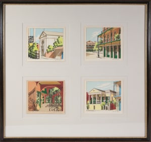 Four Doris and Richard Beer Watercolors on Paper "New Orleans Scenes"