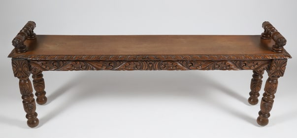 Carved English Oak Window Bench, 19th Century