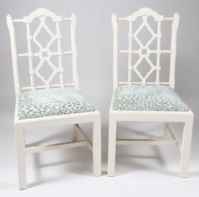 Pair of Trellis-Back Side Chairs with Upholstered Slip Seats