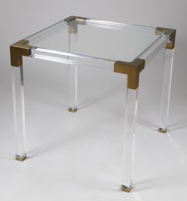Contemporary Acrylic  Side Table with Metal Corner Mounts