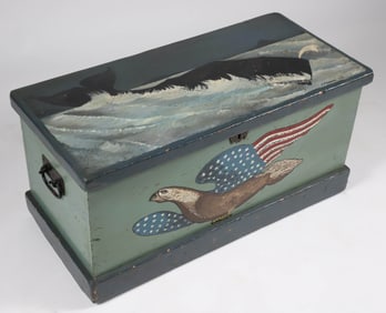 E. F. Eldredge Painted Whale and Eagle Storage Box, circa 1957