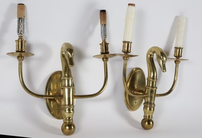 Pair of French Brass Duck Two-Light Sconces