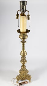 Spanish Brass Candlestick Lamp, 19th Century