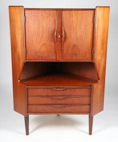 Mid Century Modern Teak Wood Corner Bar Cabinet