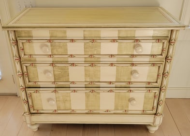 Antique Pine Paint Decorated Faux Bamboo Trimmed Chest of Drawers
