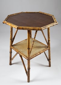 Antique "Tortoise Decorated" Bamboo Octagonal Two-Tier Stand