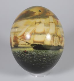 Faux Ostrich Egg Depicting an American Ship
