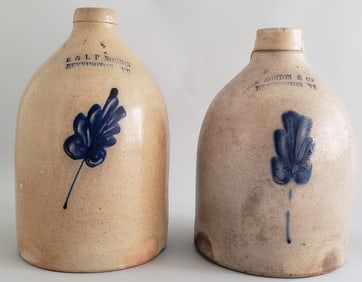 Two Antique E & L P Norton Stoneware Jugs Bennington Vermont