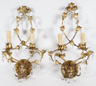 Pair Gilt Metal Two Light Electrified Sconces