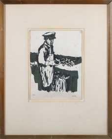 Roy Bailey Limited Edition Woodcut Print "Oyster Shucker"