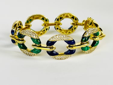 Malachite, Lapis Lazuli, and Natural Zircon Link Bracelet