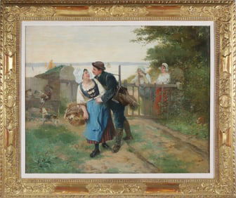 Alphonse Gaudefroy Oil on Canvas "The Flirtatious Hunter"