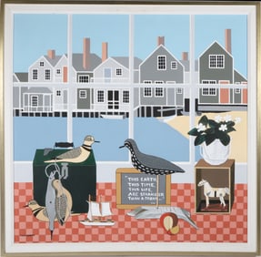 Maggie Meredith Acrylic on Canvas "View of North Wharf Through a Window"