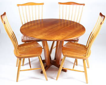 Stephen Swift Round Cherry Dining Table and Set of Four Pomfret Windsor Dining Chairs (1 of 7)