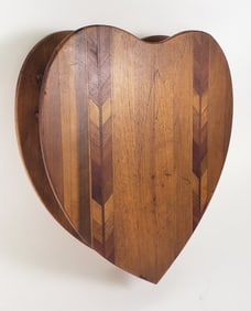 Vintage Multi Wood Inlaid Heart Shaped Sewing Box