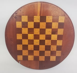 Antique Multi-Wood Inlaid Circular Game Board