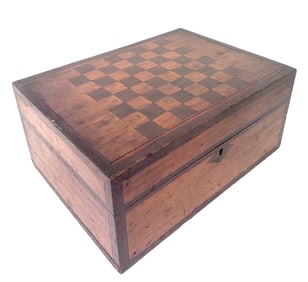 Antique Inlaid Game Board Folding Storage Box, 19th century