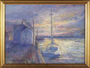 James Barker Oil on Artist Board "Swain's Wharf"