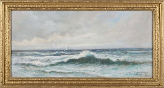 Arthur Vidal Diehl Oil on Artist Board "Gulls Soaring over Crashing Waves"