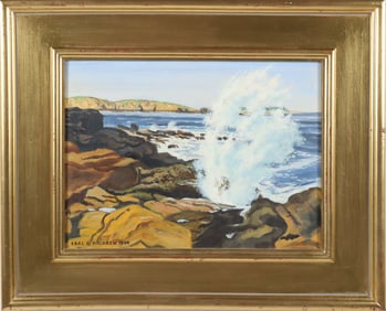 Earl B. Holdren Oil on Board "Coastal Seascape Schoodic Point, Maine" circa 1954