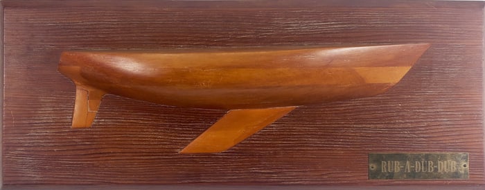 Vintage Hand Carved Half Hull Boat Makers Model, "Rub-A-Dub-Dub"