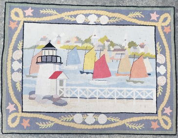 Vintage Claire Murray Nantucket Rainbow Fleet Hooked Rug Carpet, 20th century