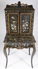 Maison Alphonse Giroux Paris Lady's Mother of Pearl Inlaid Cabinet, 19th Century
