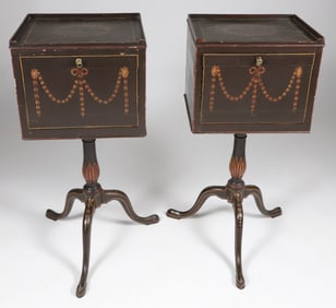 Pair of Decorated Boxes on Stands, 19th Century