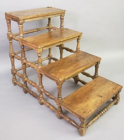 Vintage Block and Turned Fruitwood Library Steps, 20th century